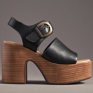 NWT Seychelles Black Leather Platform Sandals